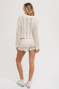 Bluivy - Open Knit Sweater Pullover & Shorts Set