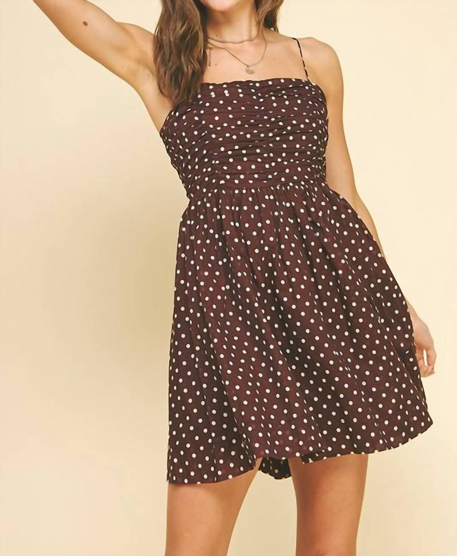 PINCH Polka Dot Mini Dress in brown 1 - women's dress - alternate view
