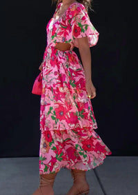 UNISHE Spring Fling Cutout Dress in pink multi - women's dress - detail view