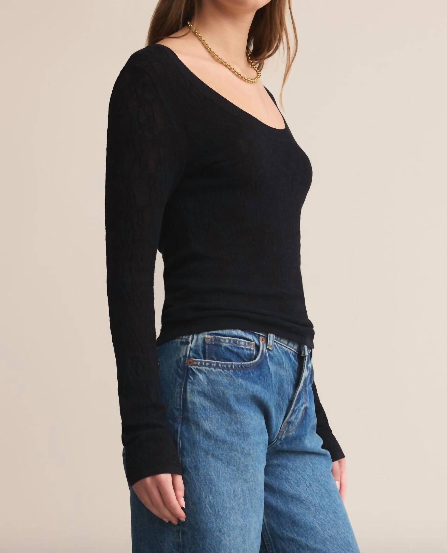 Z Supply Tibi Lace Mesh Sweater in black - women's sweater - alternate view
