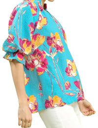 Style Usa - Mix Floral Puff Sleeve Top