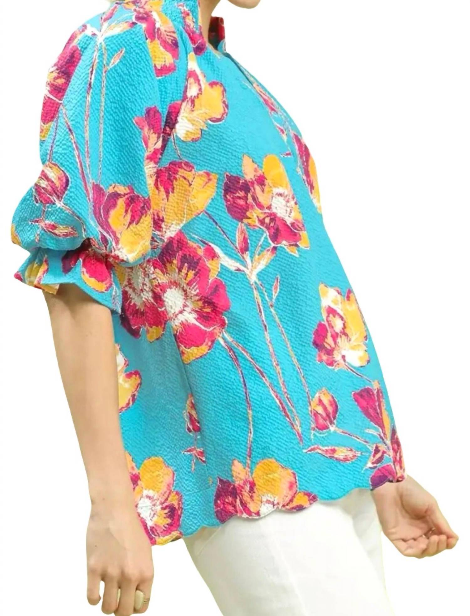 Style Usa - Mix Floral Puff Sleeve Top