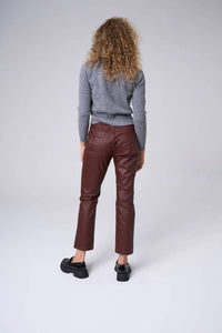 sneak peek Mid Rise Slim Straight Coated Pants in berry - women's pants - alternate view