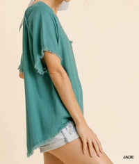 Umgee - Hazel Casual Raw Edge Top With Pocket