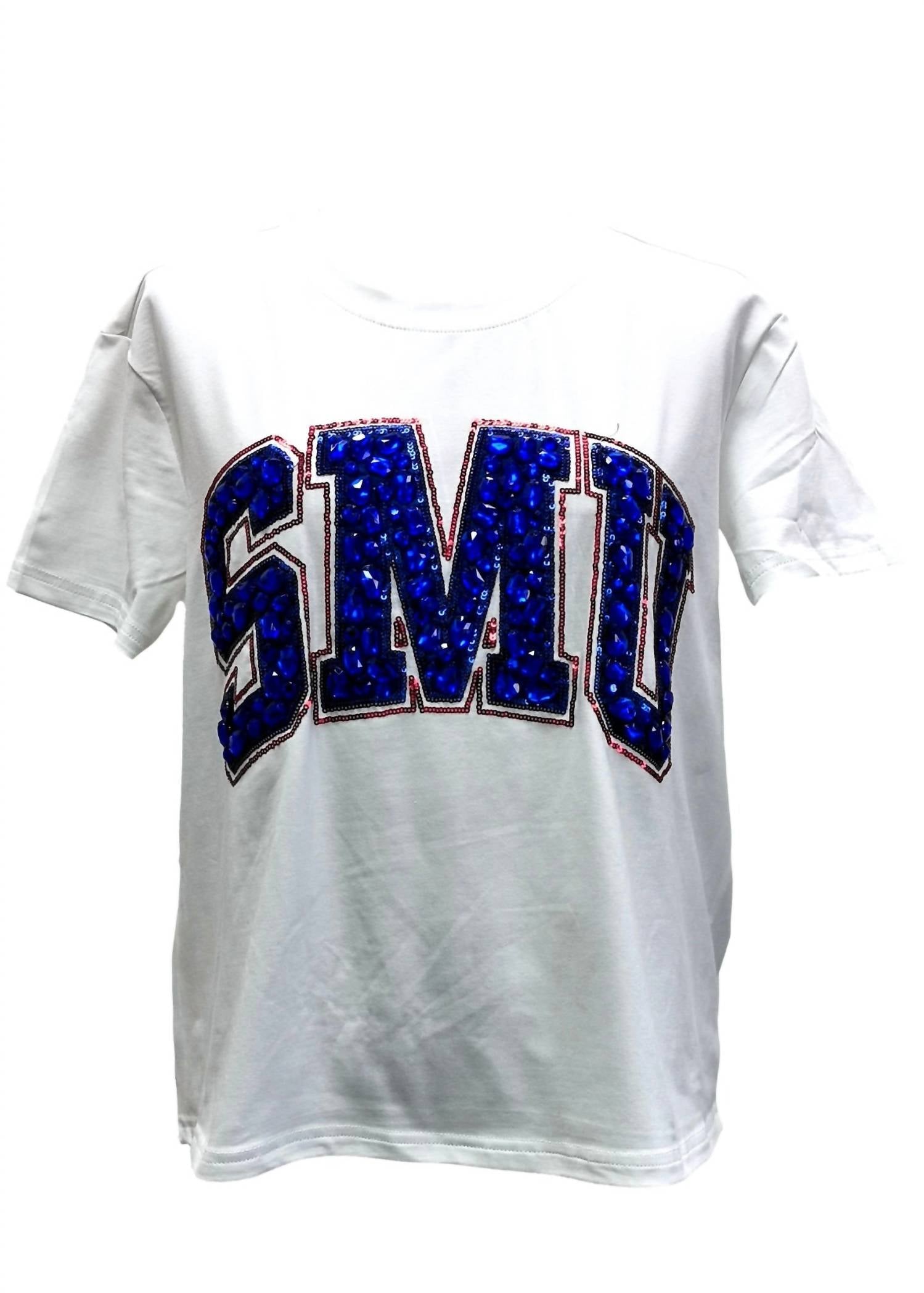 QUEEN OF SPARKLES Smu Jeweled Letter Tee in white - women's t-shirt - view 6