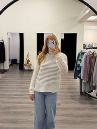 Staccato - Wide Crew Neck Crochet Pullover Sweater