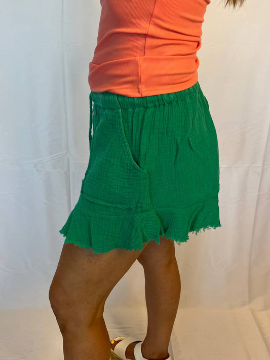 Main Strip - Gauze Raw Hem Shorts