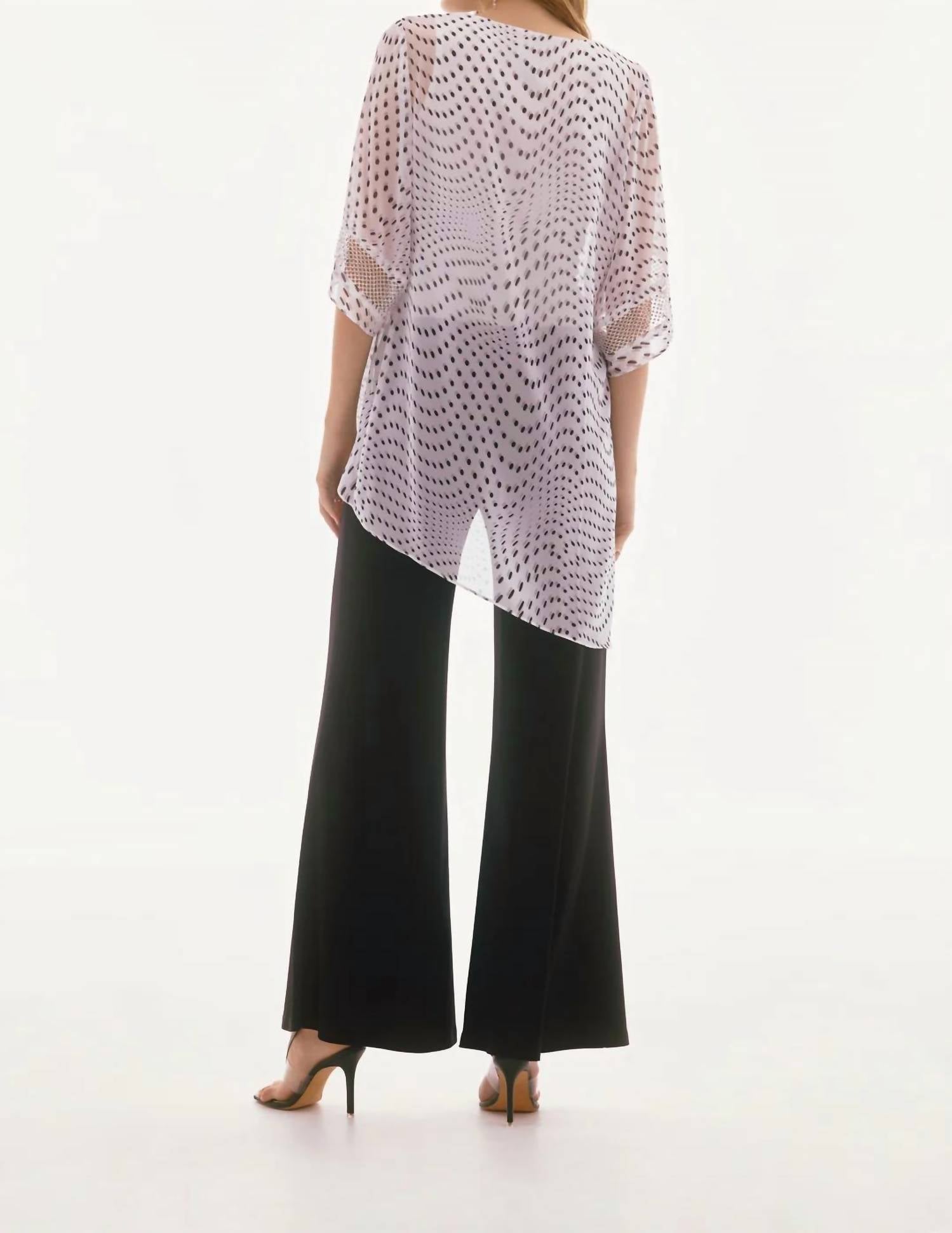 Joseph Ribkoff - Dotted Print Cowl Neck Asymmetric Layered Top