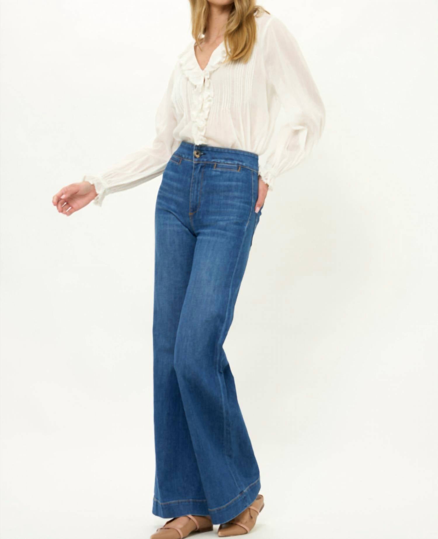 Oliphant Mila Ruffles Top in hepburn cloud - women's long sleeve top - alternate view