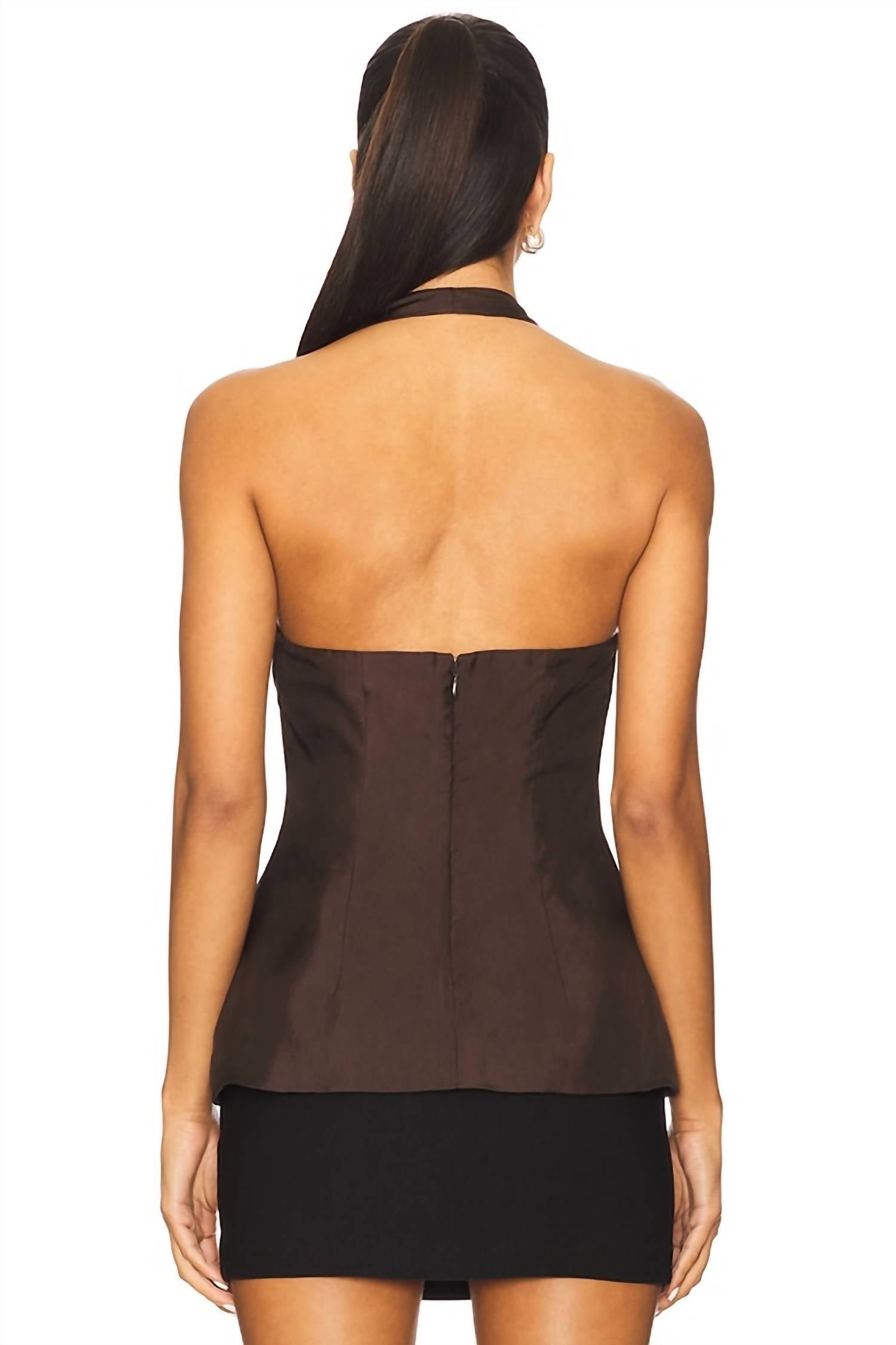 MISHA Alusia Silk Top in choclate - women's blouse - alternate view