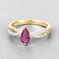 Diana M Jewels Women's Pear Natural Ruby Fashion Ring (0.52 Ct) - Delicate in 14k yellow gold - women's jewelry - detail view