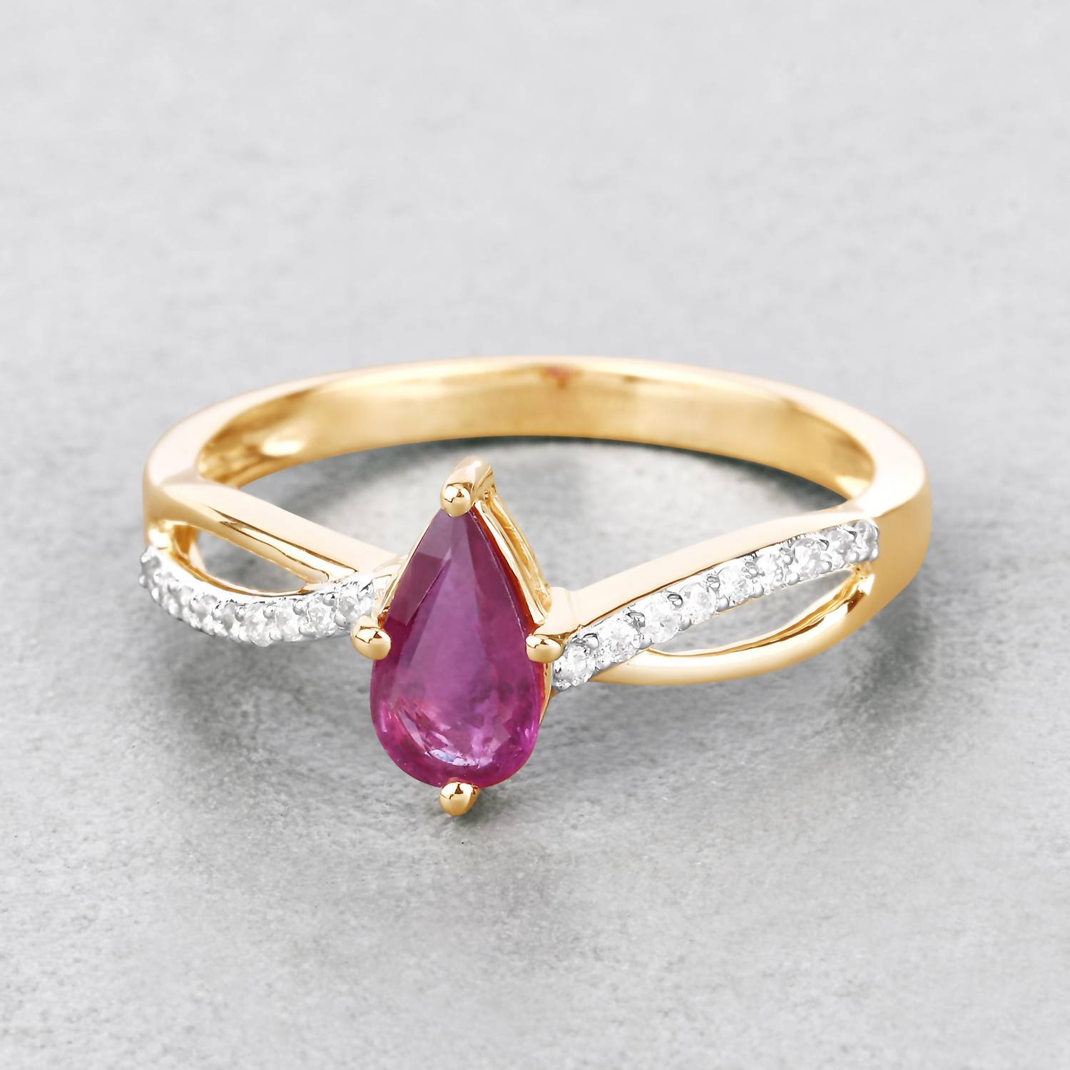 Diana M Jewels Women's Pear Natural Ruby Fashion Ring (0.52 Ct) - Delicate in 14k yellow gold - women's jewelry - detail view