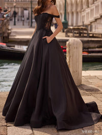 Sherri Hill Off The Shoulder Ballgown in black - women's dress - detail view