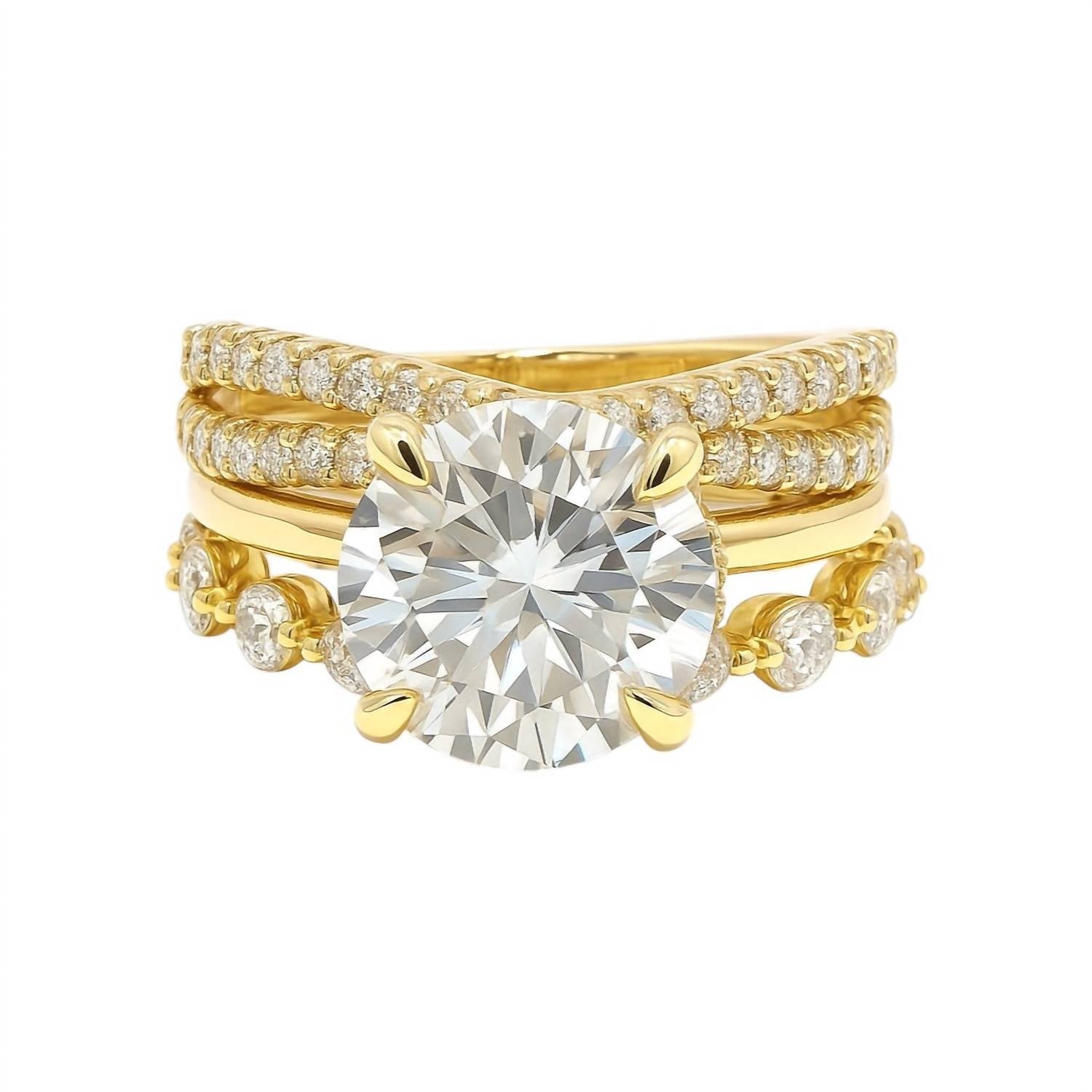 Allyanna Gifts - Women's Round Brilliant Cut Moissanite Ring - 3 Piece Set