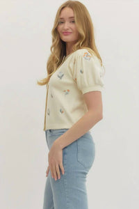 Entro - Floral Embroidered Sweater Top