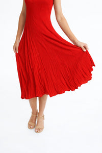 Orientique Essentials Rayon Dobby Short Sleeve Godet Dress in scarlet - women's dress - alternate view