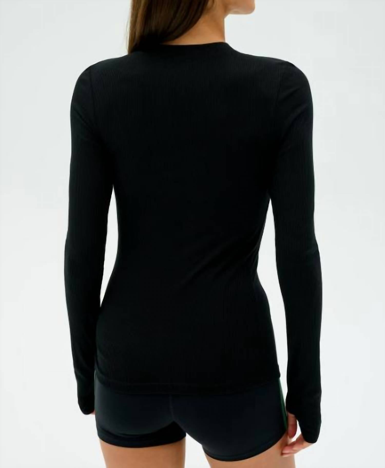 SPLITS59 Louise Rib Semi-Fitted Long Sleeve Shirt in black - women's long sleeve top - alternate view