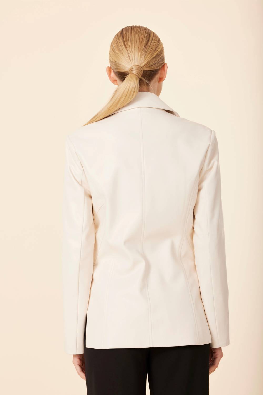 DOLCE CABO Vegan Leather Fitted Blazer in beige - women's jacket - detail view