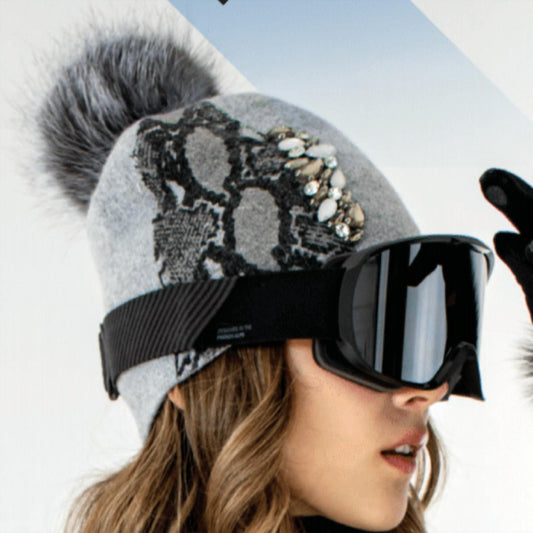 Mitchie'S Matchings - Women's Snake Print & Crystal With Fox Pom Hat