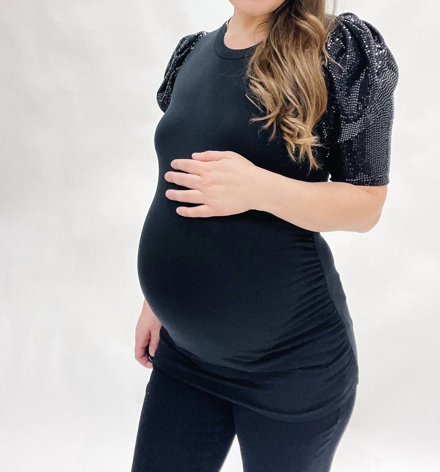 Hello Miz - Sequins Puff Sleeve Maternity Top