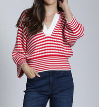 APNY Stripe Knit Sweater in red - women's sweater - detail view