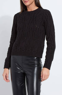 Lysse Eliza Cozy Embelished Cable Sweater in black - women's sweater
