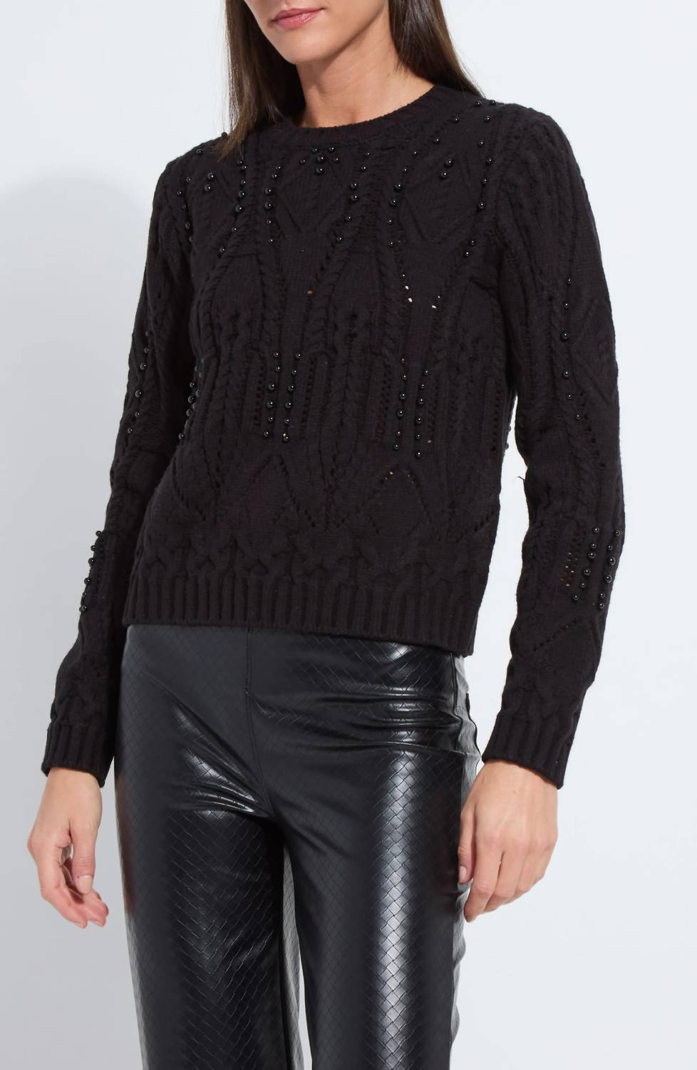 Lysse Eliza Cozy Embelished Cable Sweater in black - women's sweater