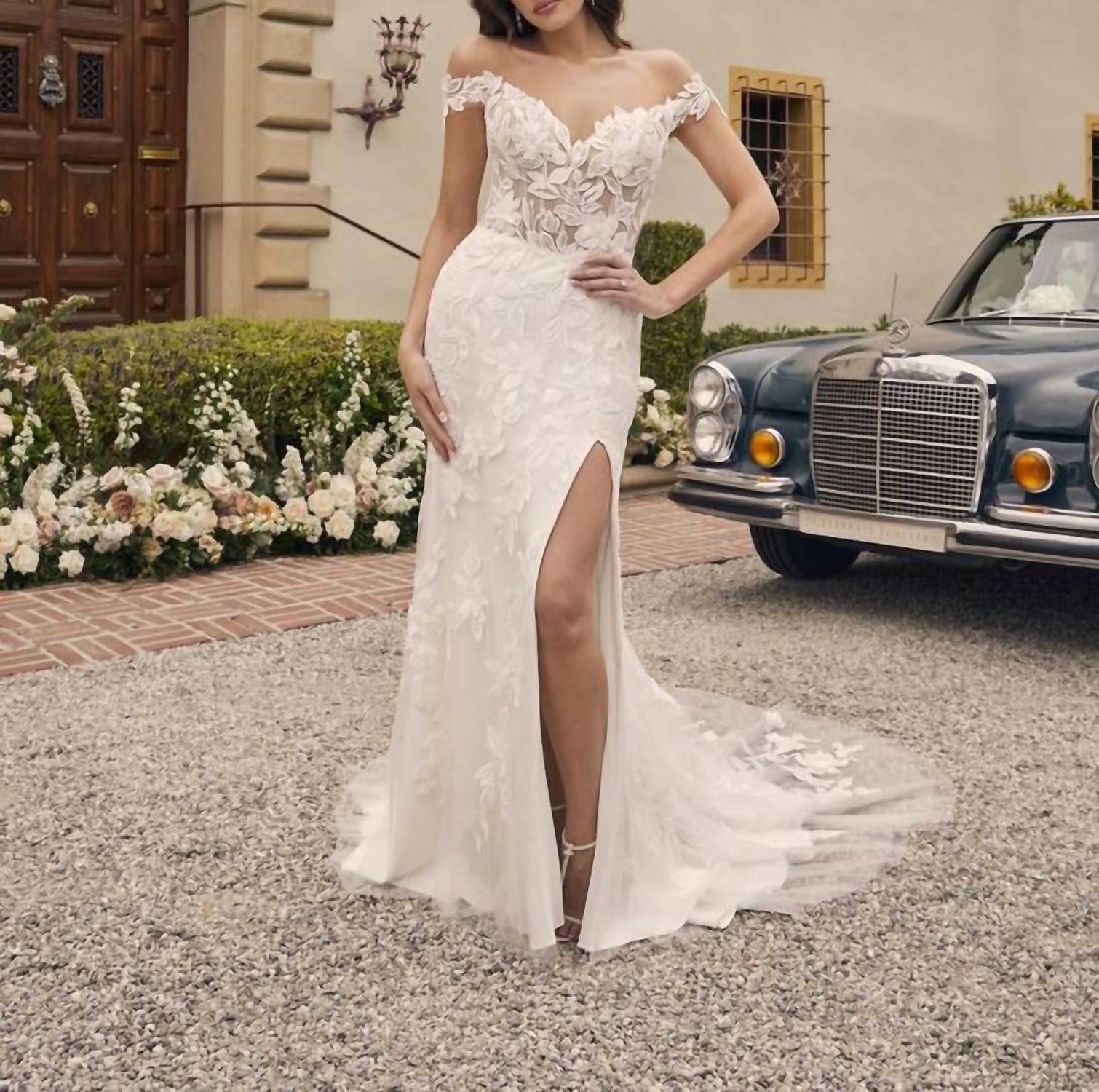 Casablanca Augustine Glamourous Off-the-shoulder Wedding Dress in ivory nude ivory - women's dress