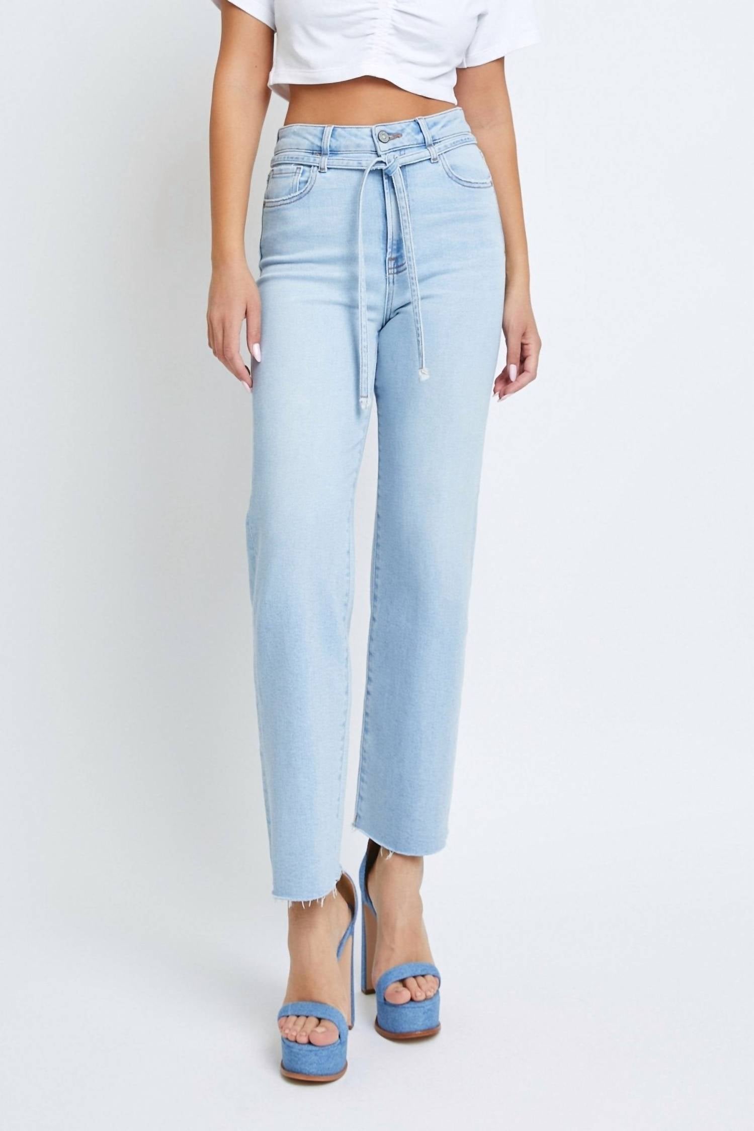 Hidden - Ella Tie Waist Stretch Straight Leg Jeans