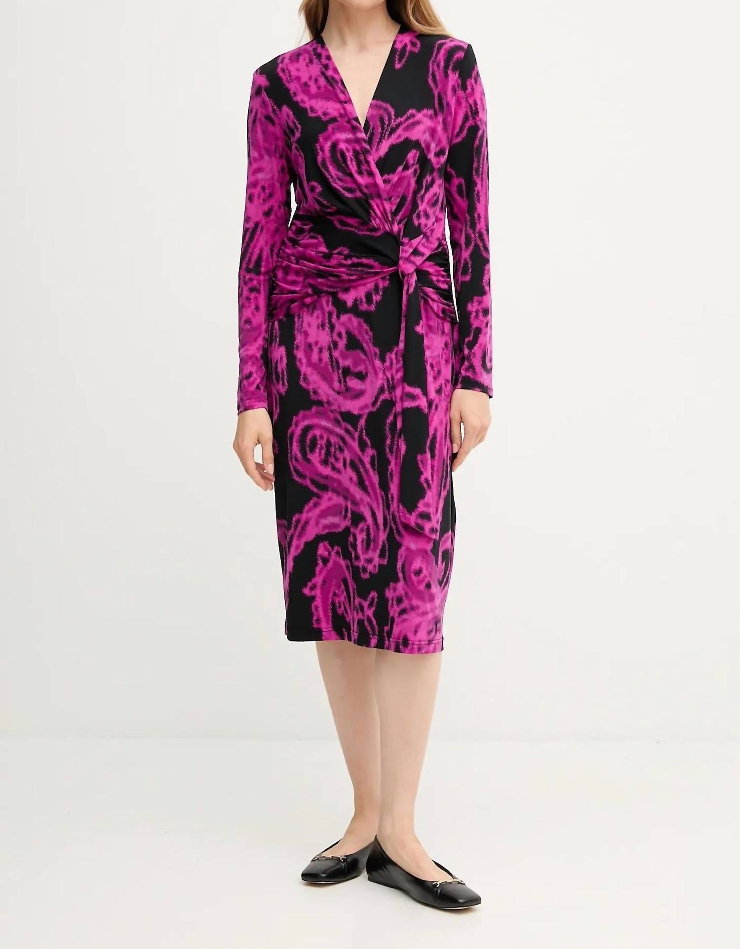 Joseph Ribkoff - Paisley Print Faux Wrap Sheath Dress