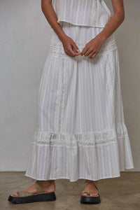By Together - Woven Cotton Lace Detail Flare Midi Skirt