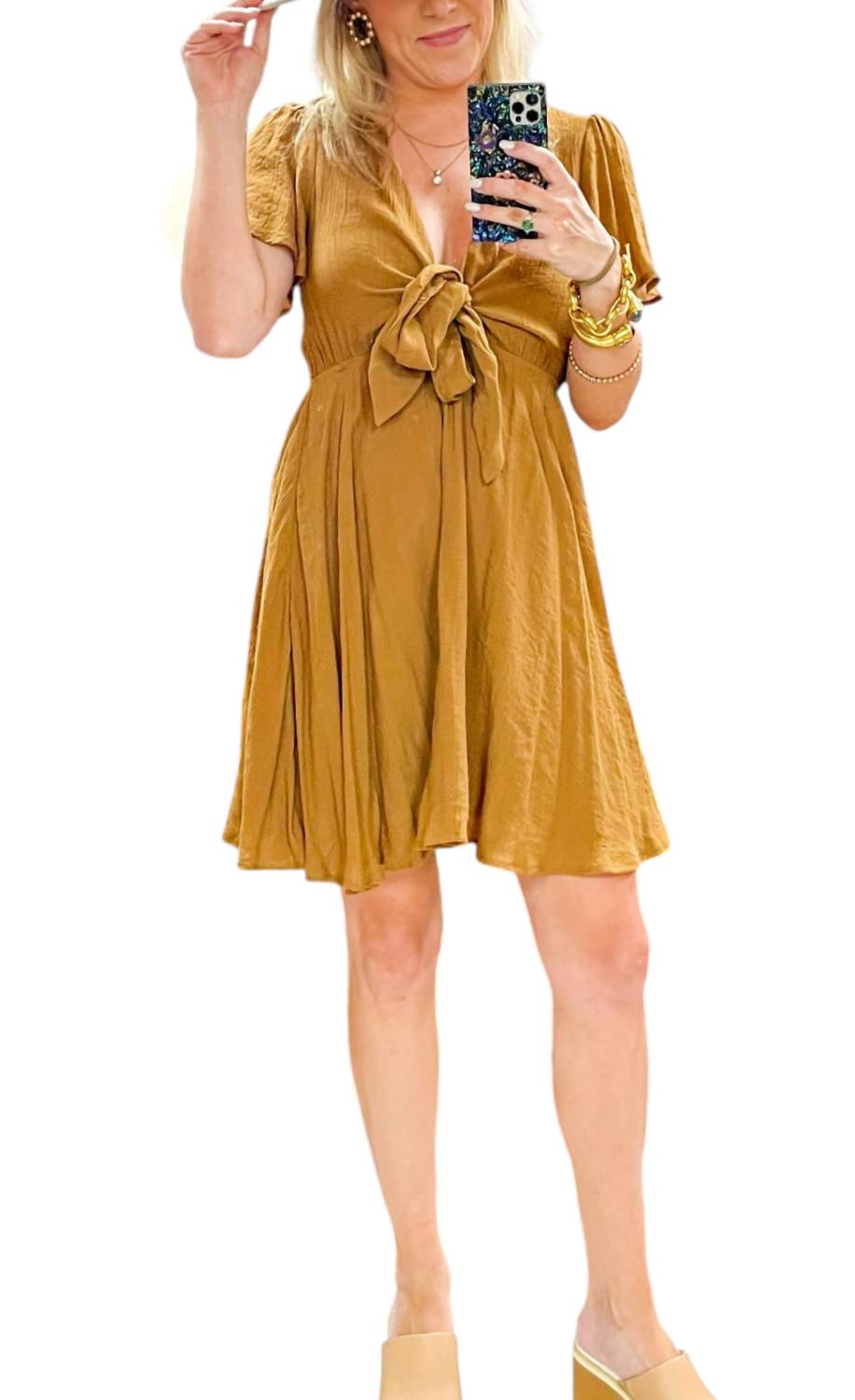 WISHLIST Bow Mini Dress in brown - women's dress - detail view