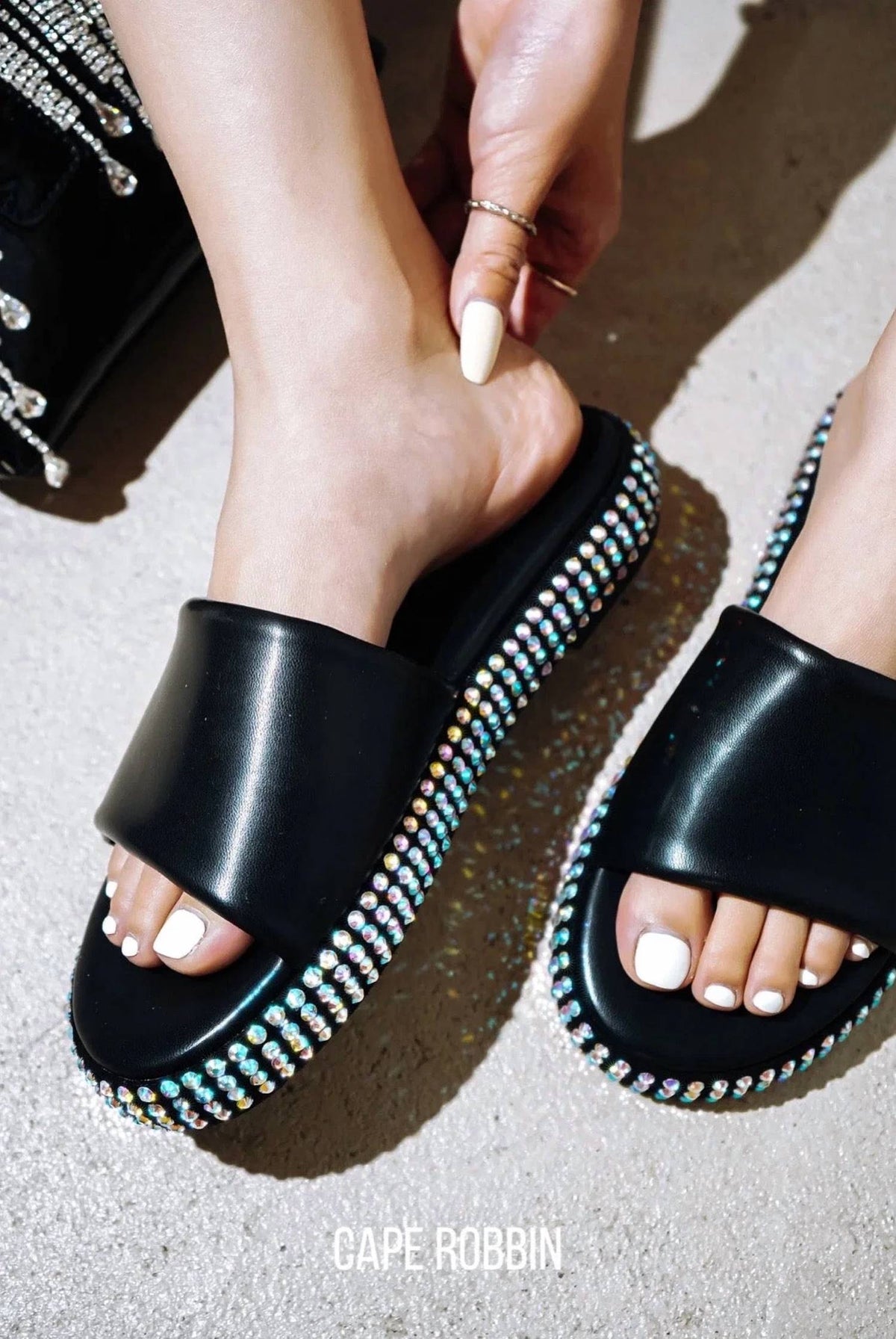 Cape Robbin - Women's Damdam Studded Sole Flat Slide Sandals