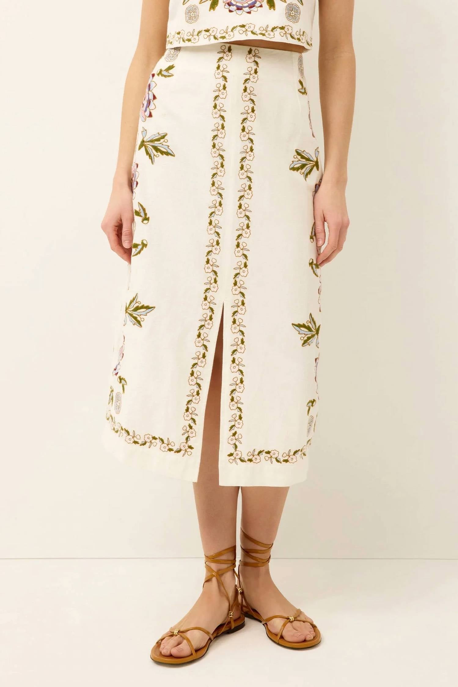 Marie Oliver - Meara Floral Embroidered Midi Skirt