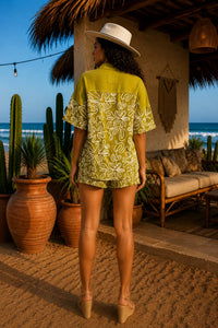 Little Secret Of Mine - Tropical Breeze Blouse & Elastic Waist Shorts Crochet Set