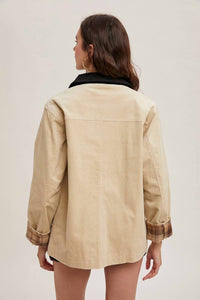 Bluivy - Inner Plaid Corduroy Button Down Barn Coat