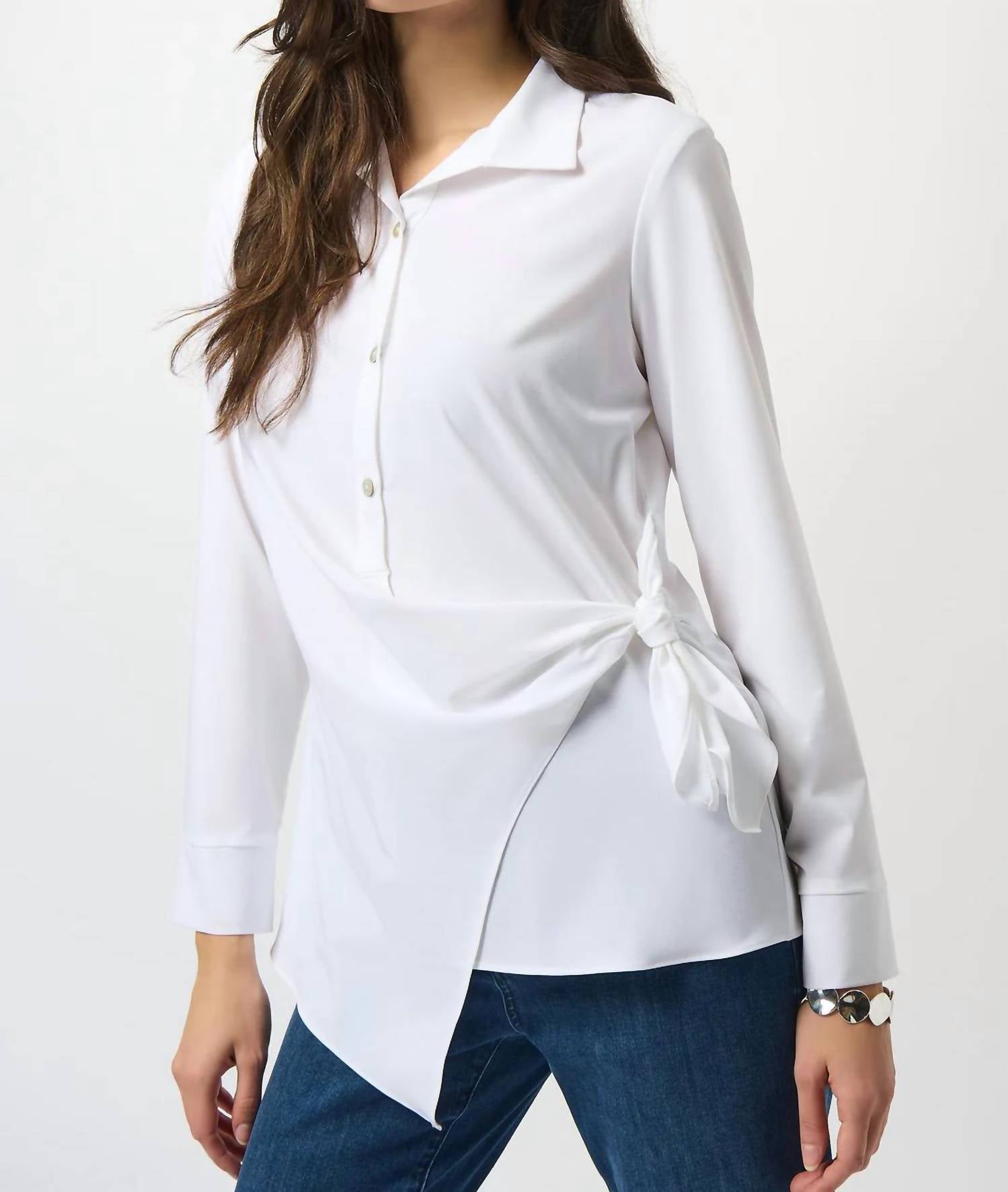 Joseph Ribkoff - Collared Front Button Asymmetric Fitted Top