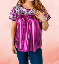Layerz Clothing - Embroidered Metallic Top