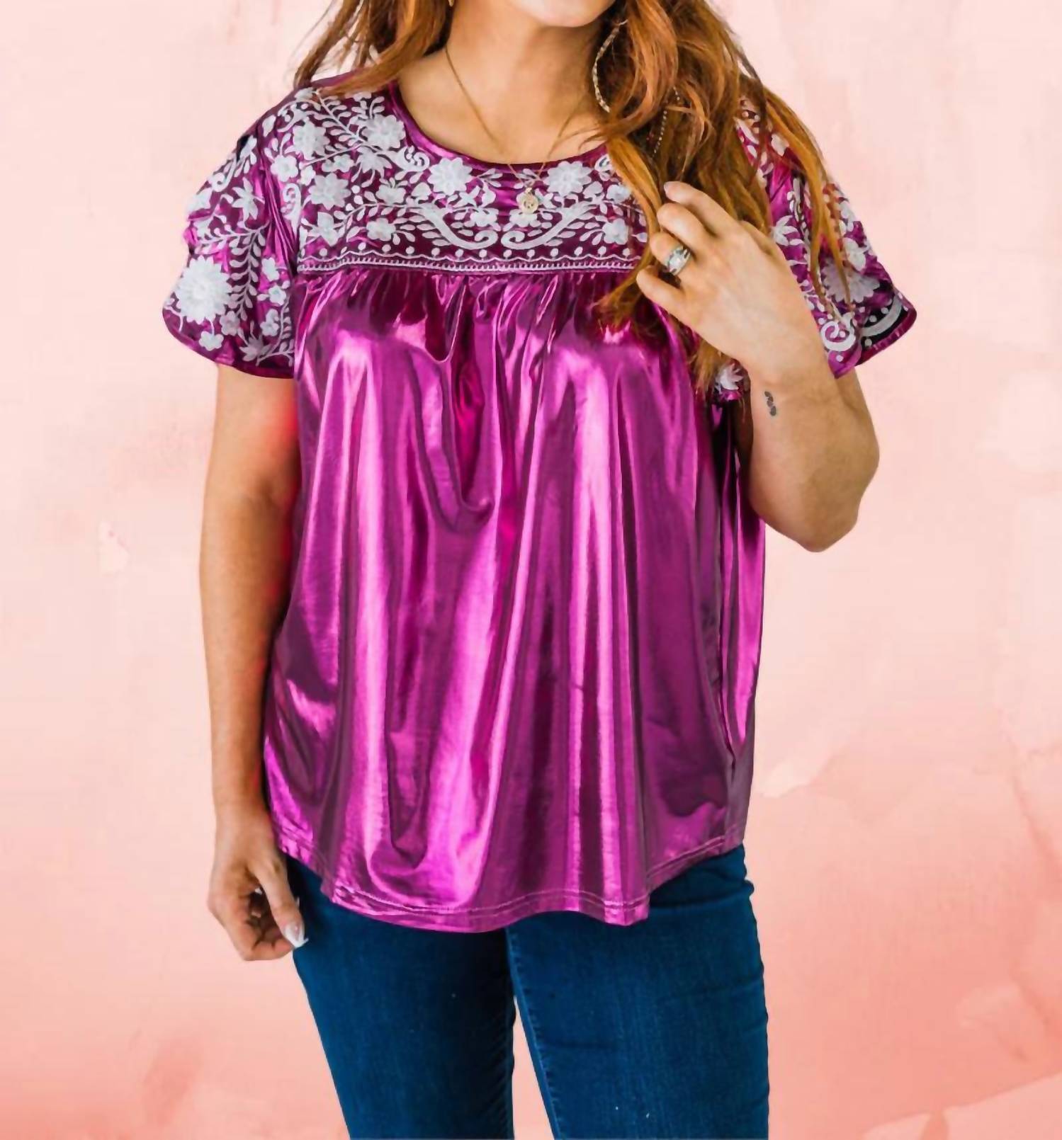 Layerz Clothing - Embroidered Metallic Top