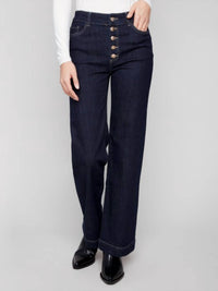 Charlie B - Wide Leg Embellished Button Jeans