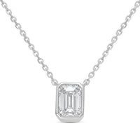 Diana M Jewels - 1.00 Ct Lab Grown Emerald Bezel Pendant Necklace - Delicate