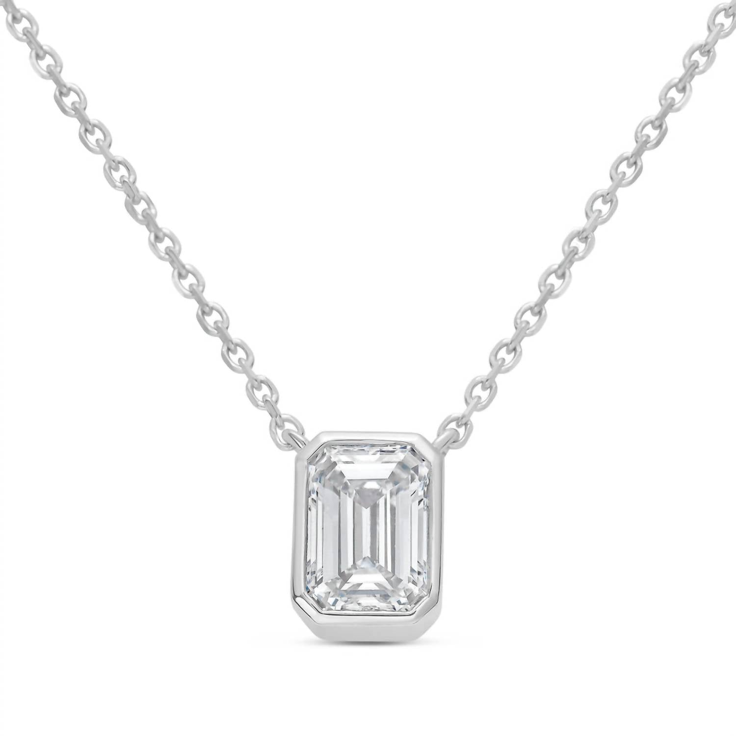 Diana M Jewels - 1.00 Ct Lab Grown Emerald Bezel Pendant Necklace - Delicate