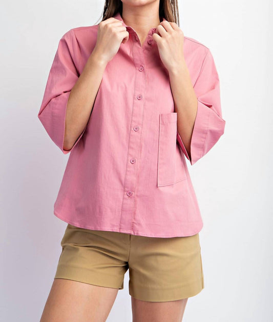 Easel - Stretch Poplin Button Down Top