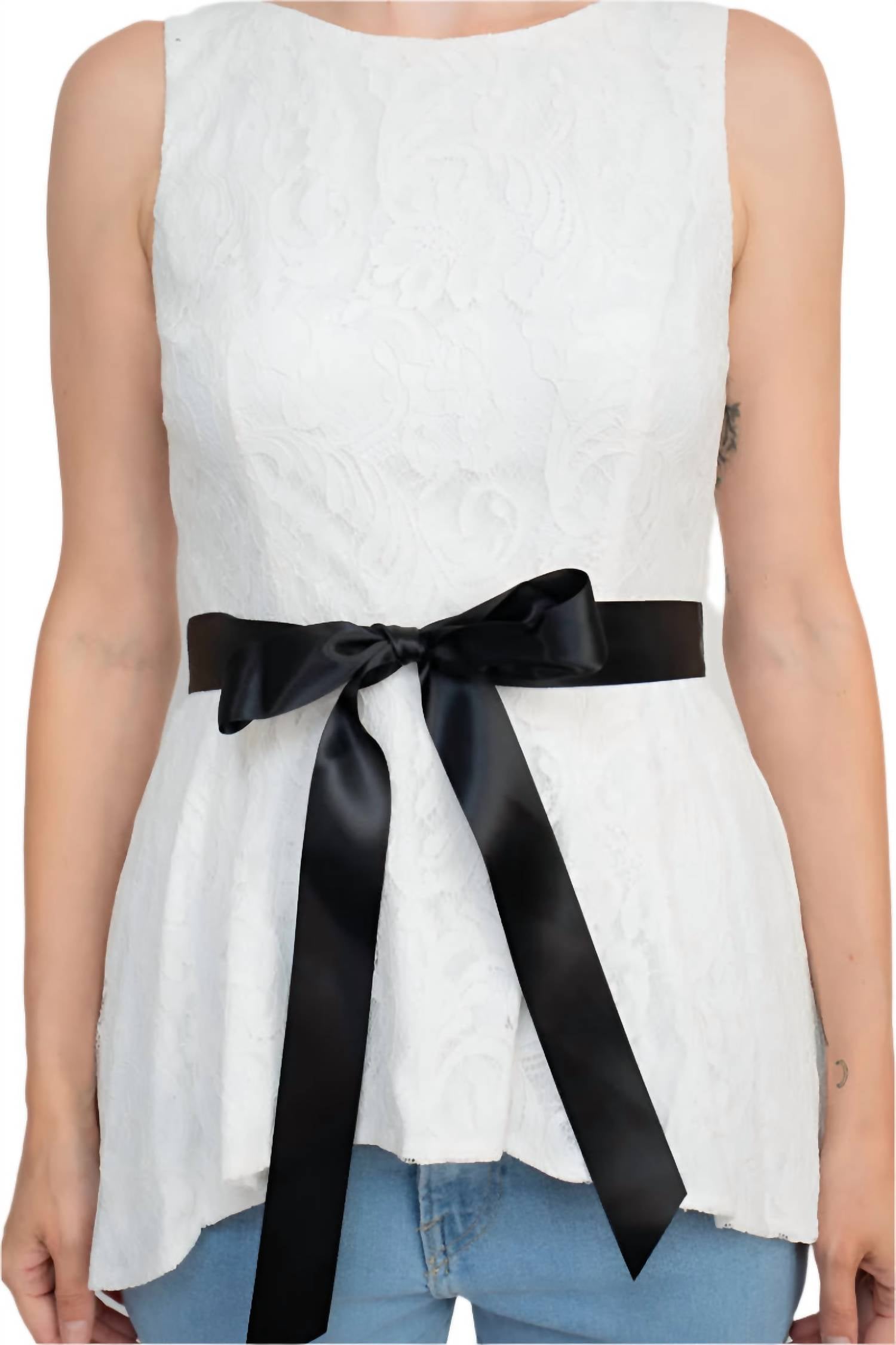 Adrianna Papell - Tie Waist High Low Hem Lace Top