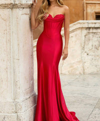 Sherri Hill Satin Fitted Corset Prom Dress in red - women's dress