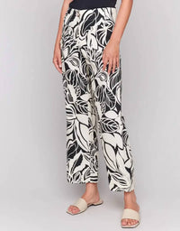 CHARLIE B Screen Printed Cropped Linen Blend Pant in botanical - women's pants - detail view