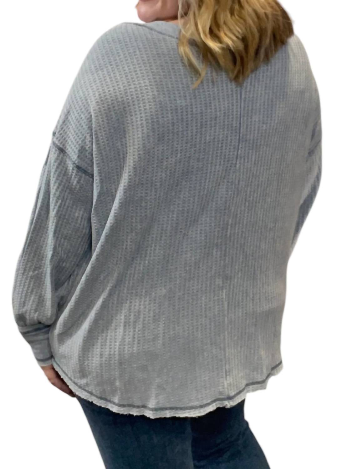 She + Sky - Waffle Knit Bubble Sleeve Pullover Sweater