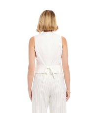 Karen Kane Stripe Button-Up Vest in off white with black - women's tank top - alternate view
