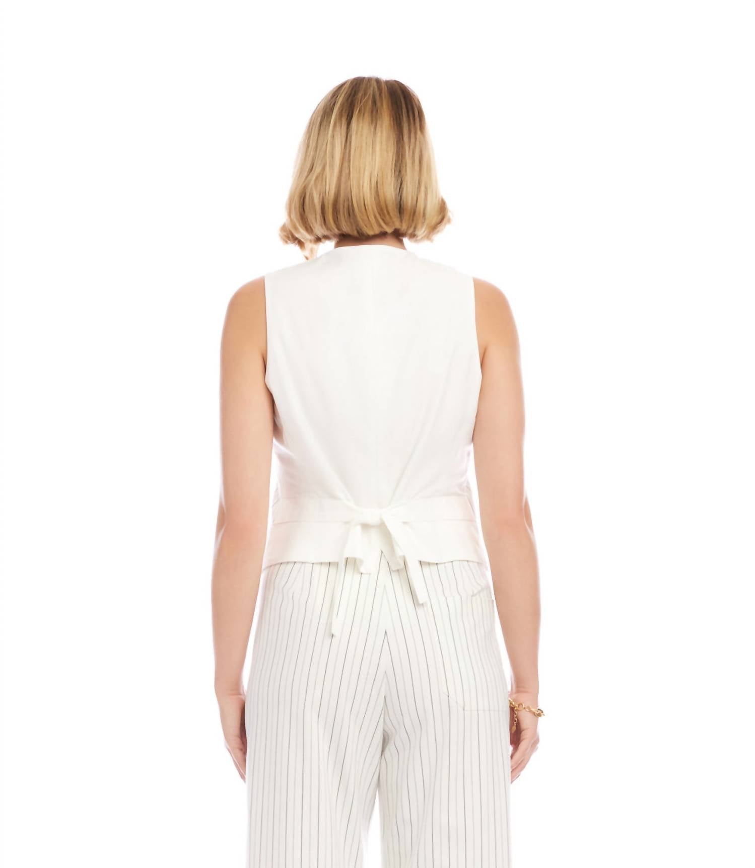 Karen Kane Stripe Button-Up Vest in off white with black - women's tank top - alternate view
