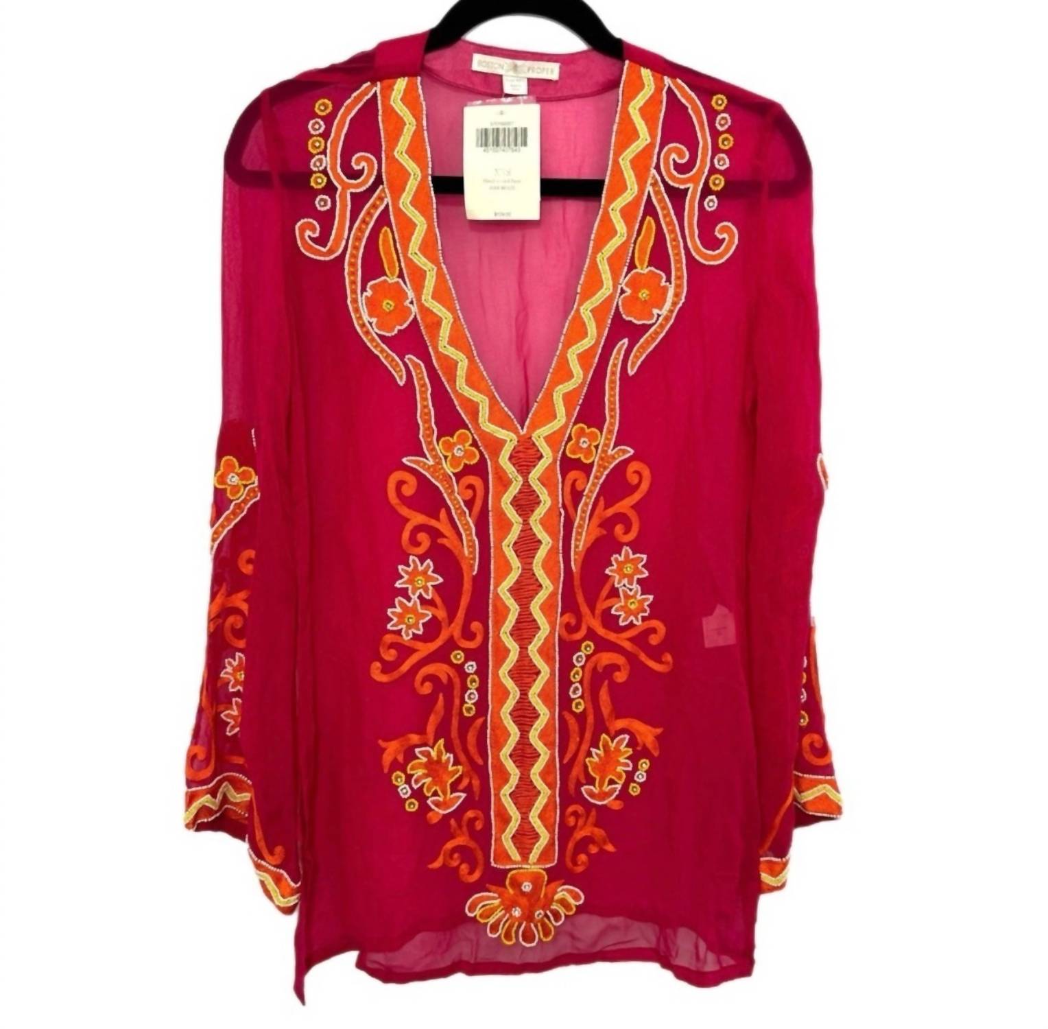 Boston Proper - Beaded Resort Embroidered Sheer Tunic Top